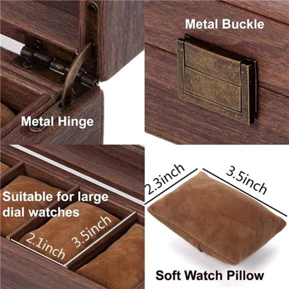 6 Slot PU Leather Watch Box Organizer Watch Case with Glass Top Luxury Watch Box - Picture 6 of 6